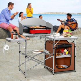 Foldable Outdoor BBQ Portable Grilling Table with Windscreen Bag (Highlights: 1.Folding Design with Multi-functionality)