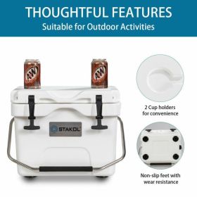 16 Quart 24-Can Capacity Portable Insulated Ice Cooler with 2 Cup Holders (Highlights: 1.Excellent Insulation)
